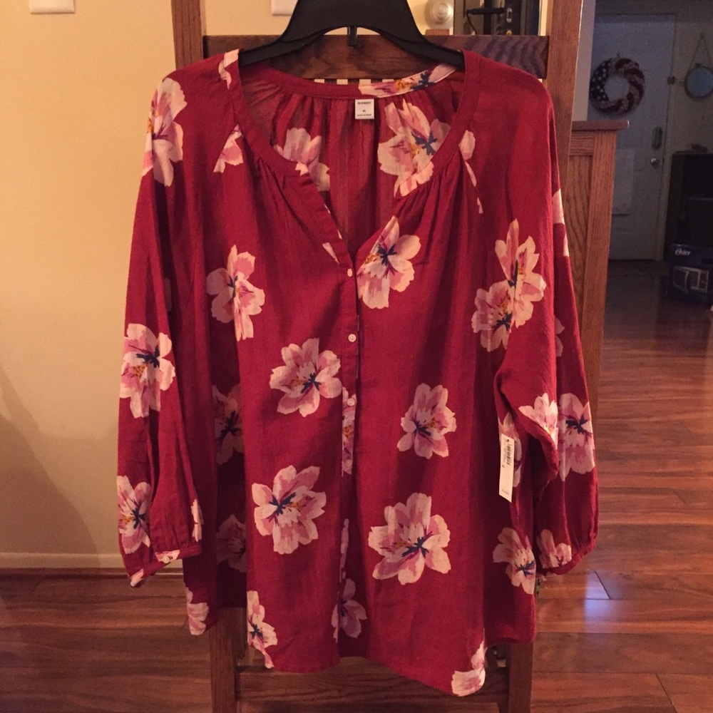 Old Navy red floral blouse